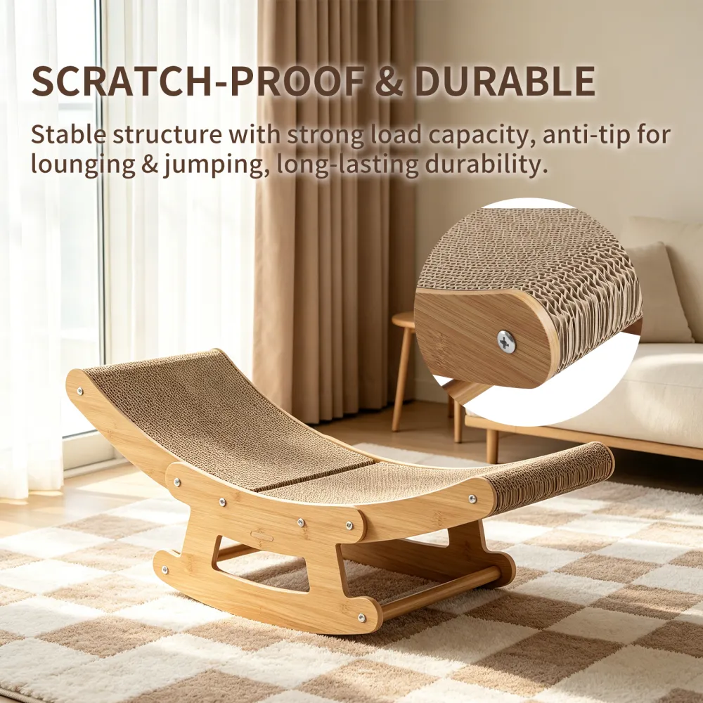 2-in-1 Cat Rocking Scratcher Chair Wooden 4