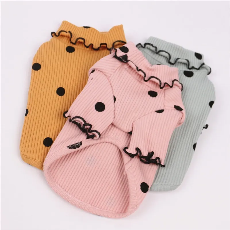 Dot turtleneck dog bottoming shirt 7