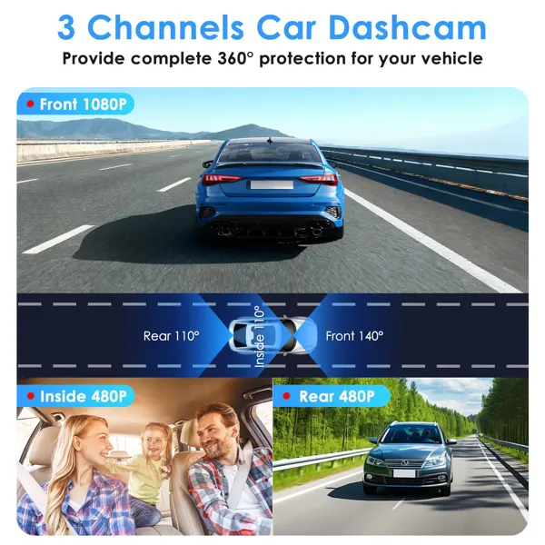 3 Channel Dash Cam For Cars