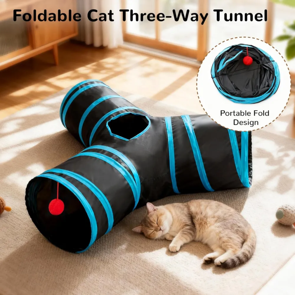 Pet Cat Tunnel Tube Toys 3 Way Collapsible 7