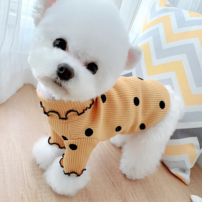 Dot turtleneck dog bottoming shirt 6