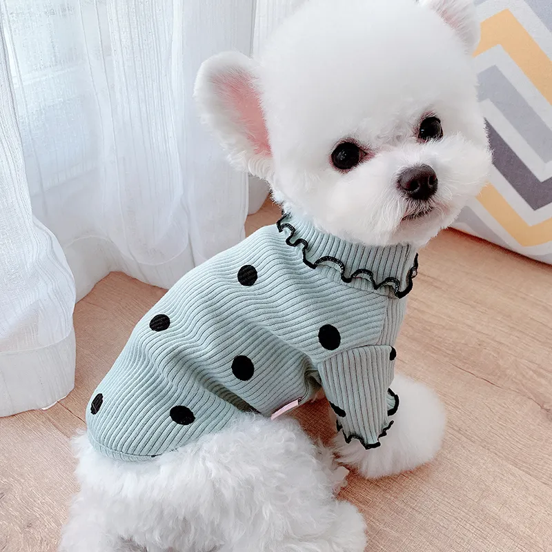 Dot turtleneck dog bottoming shirt 9