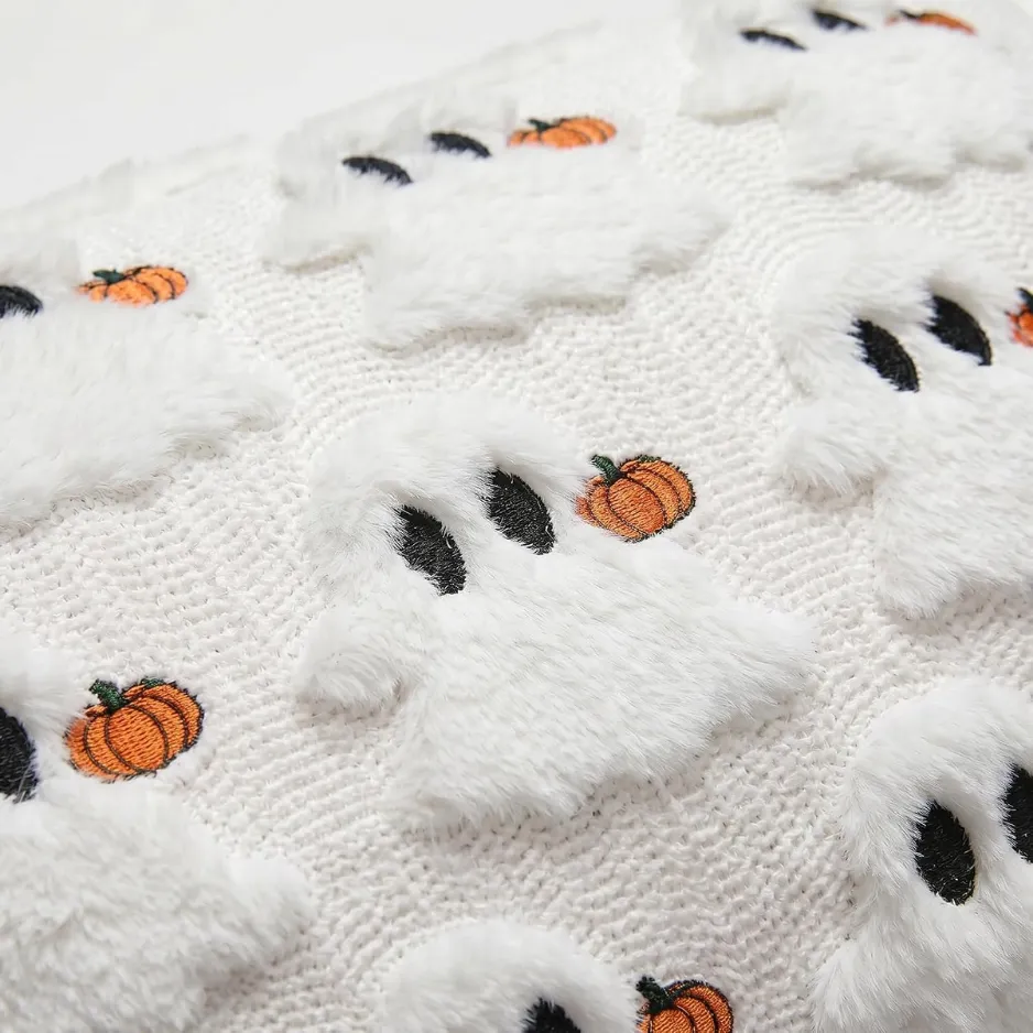 Halloween Ghost Cream White Throw Pillow 4