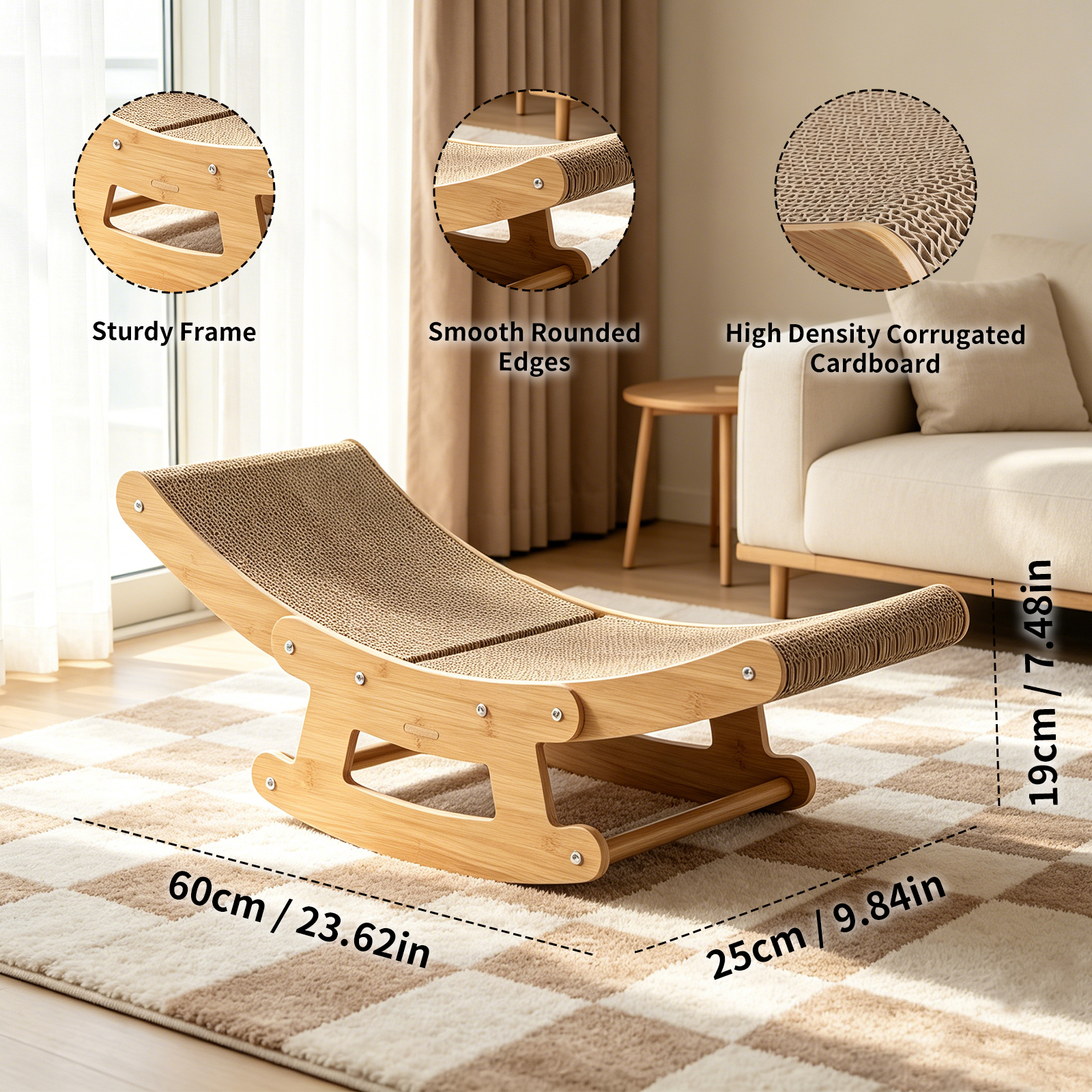 2-in-1 Cat Rocking Scratcher Chair Wooden