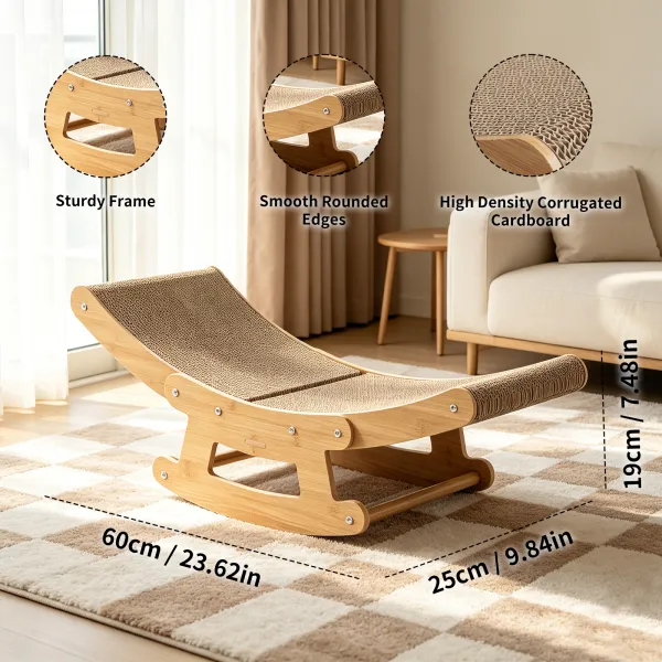 2-in-1 Cat Rocking Scratcher Chair Wooden