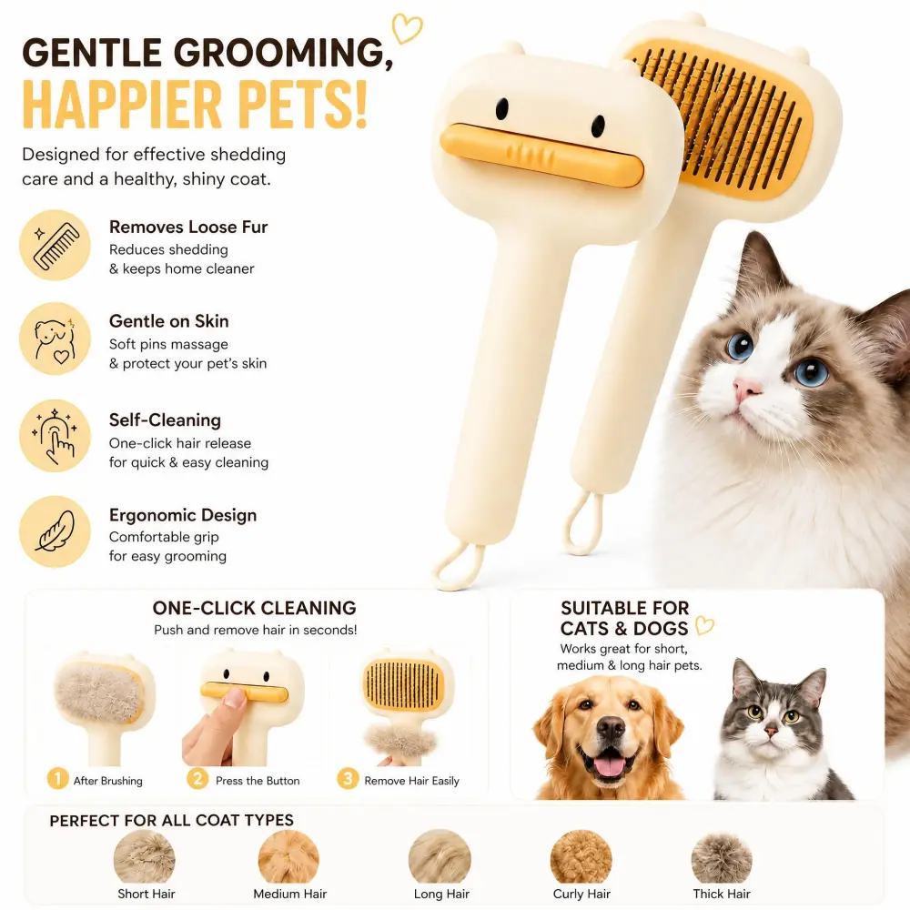 Cute Cartoon Bear Self-Cleaning Pet Brush 5