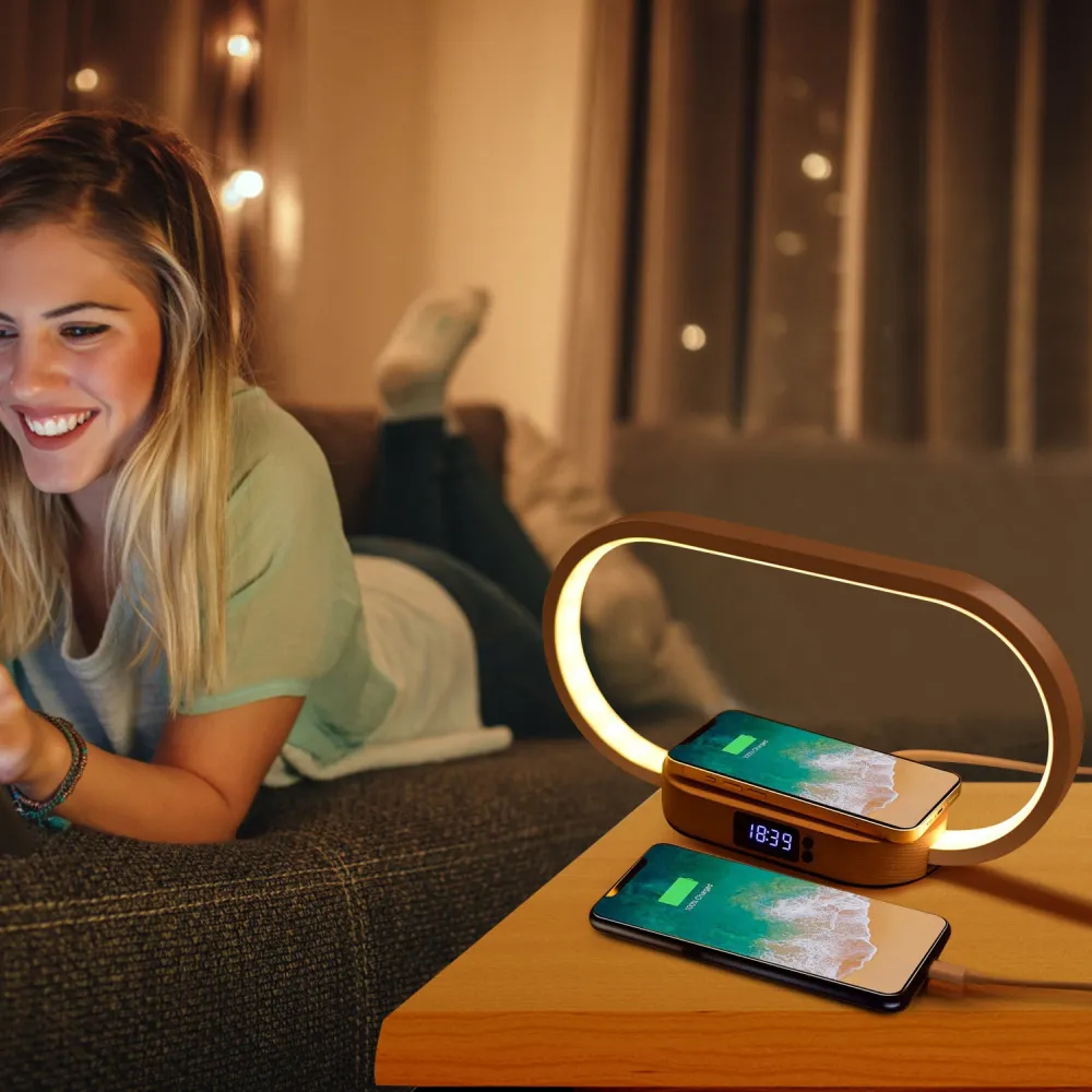 Bedside Lamp with Clock & Charger 4