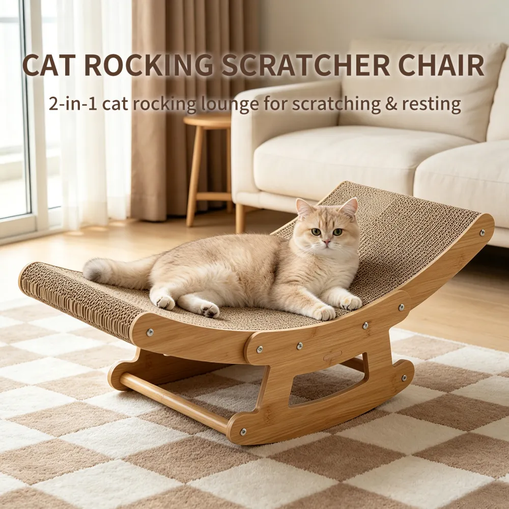 2-in-1 Cat Rocking Scratcher Chair Wooden 3