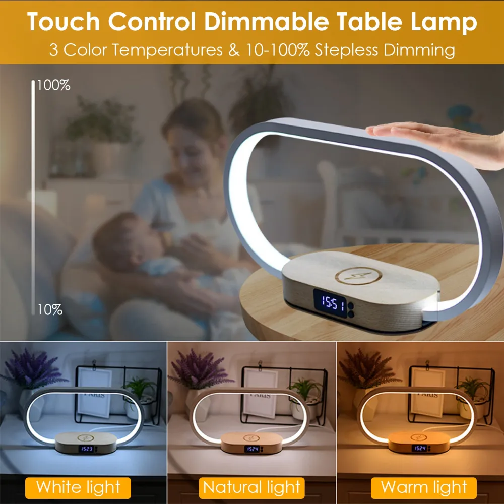 Bedside Lamp with Clock & Charger 7