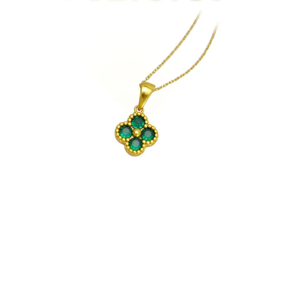 Green 4 Leaf Clover 24K Gold Necklace For 7