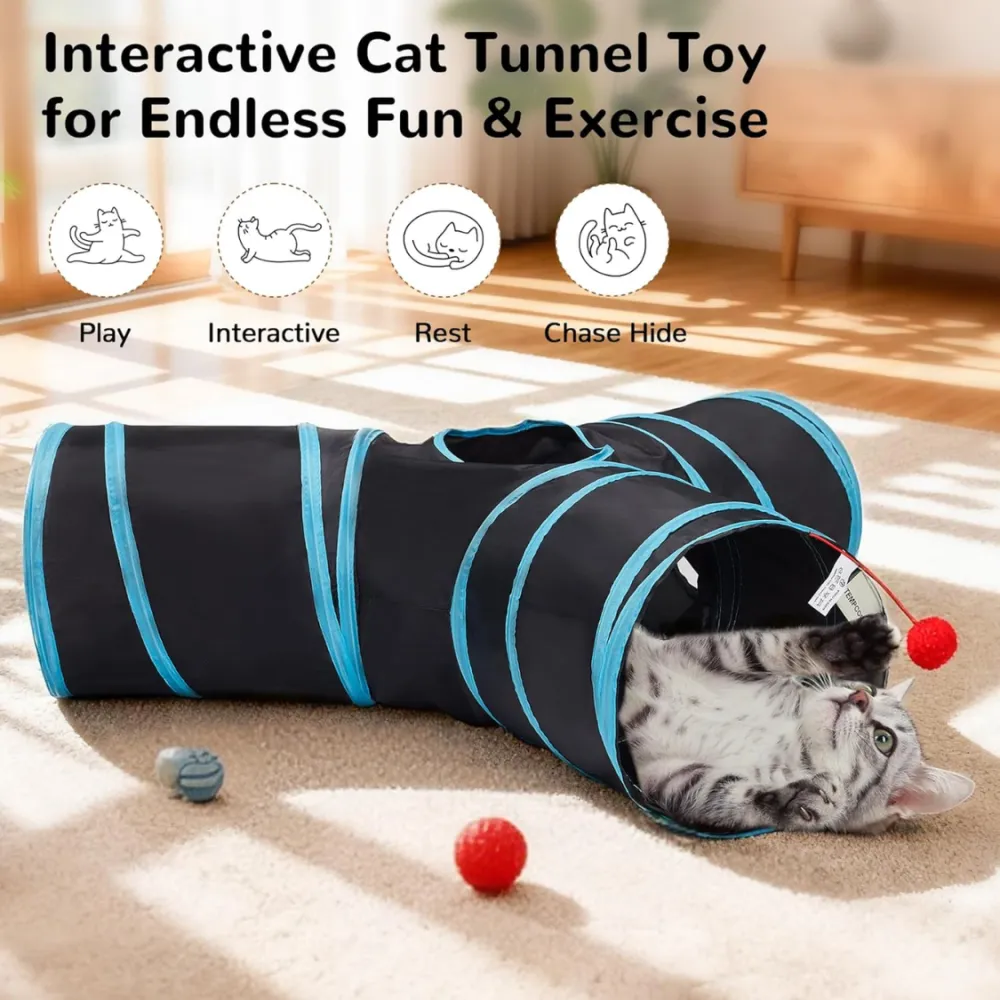 Pet Cat Tunnel Tube Toys 3 Way Collapsible 8