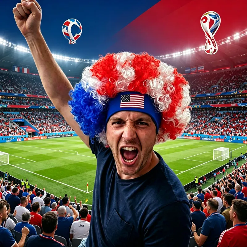 Red White Blue Fan Wig For World Cup 3