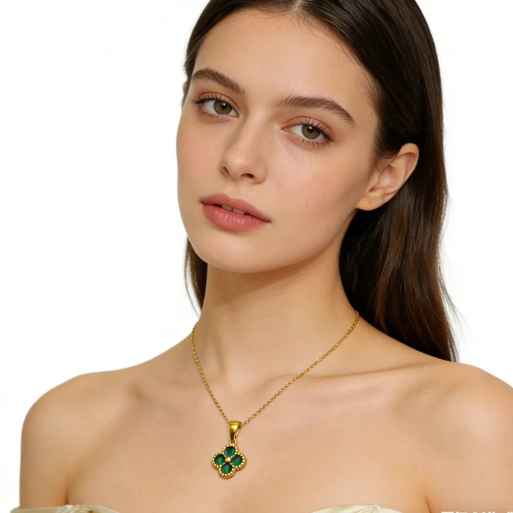 Green 4 Leaf Clover 24K Gold Necklace For 6