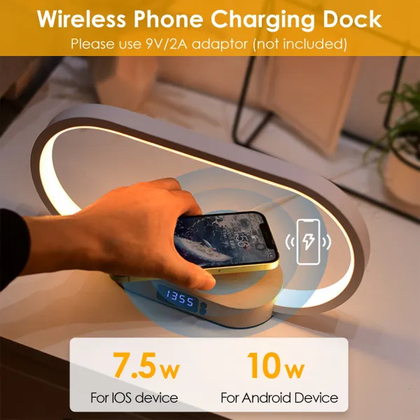 Bedside Lamp with Clock & Charger