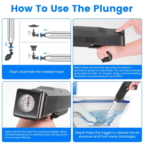 Electric Toilet Plunger With Air Pressure