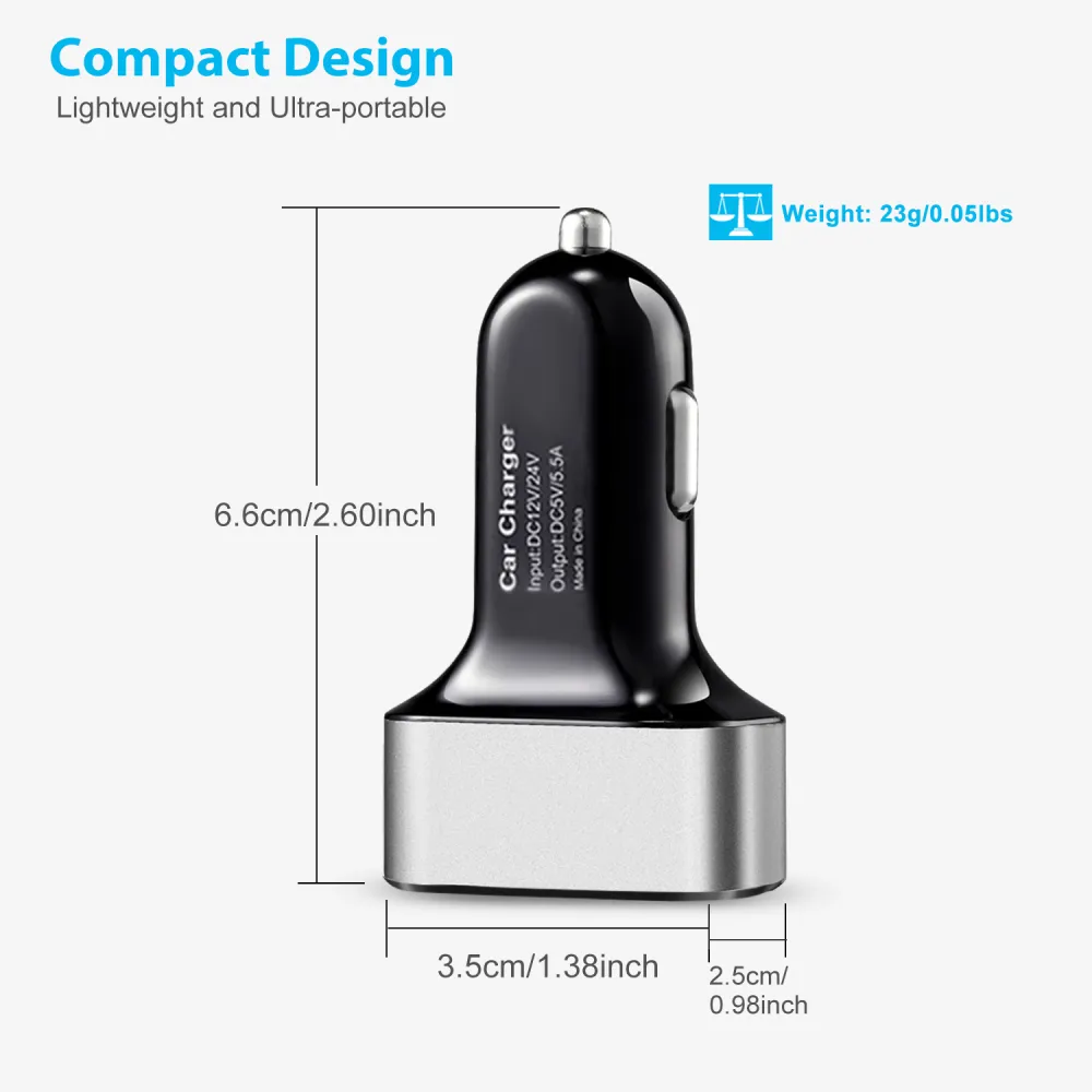 3Port USB Car Charger 30W 5.5A For IOS Phone 11