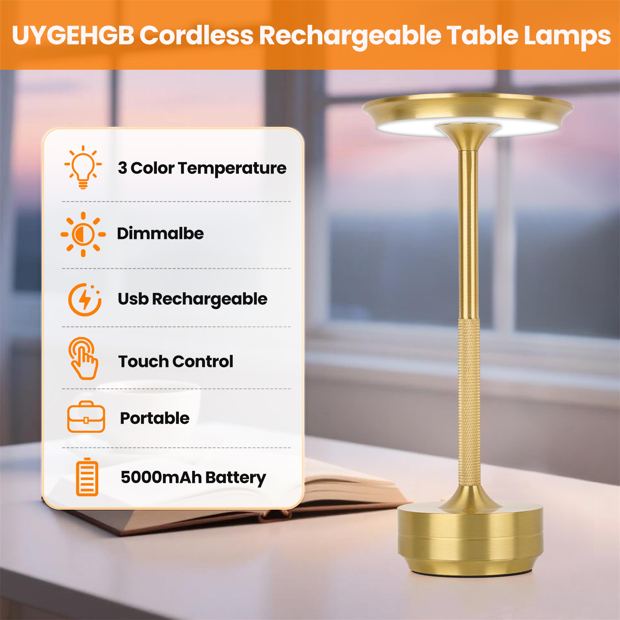 Rechargeable Cordless Table Lamp — 2 Pack