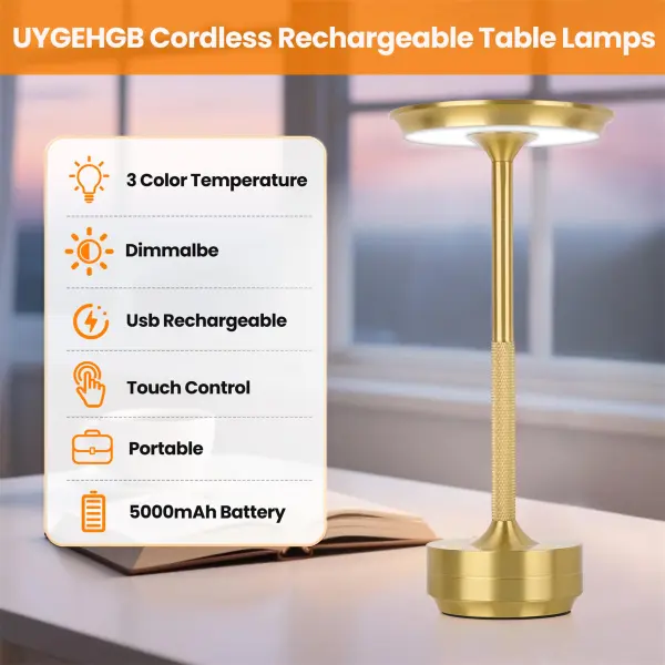 Rechargeable Cordless Table Lamp — 2 Pack