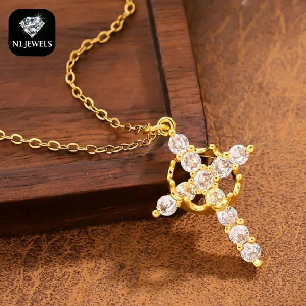 Christian Religious Symbola Drop Classic Crown & Cross Pendant Choker Easter Necklace For Women & Men & Girls Pretty Crown Cross Necklace For Daily Party Clothing Decor Trendy All-match & Exquisite Je