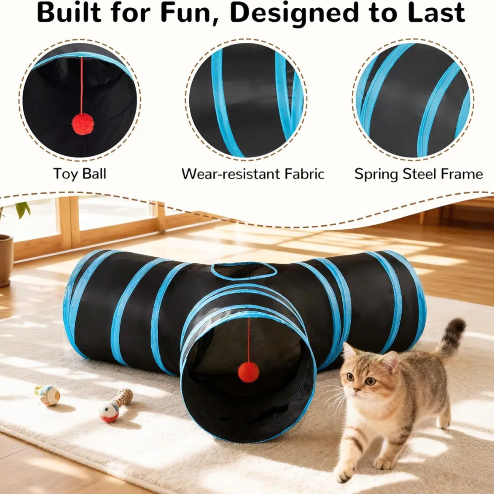 Pet Cat Tunnel Tube Toys 3 Way Collapsible 6