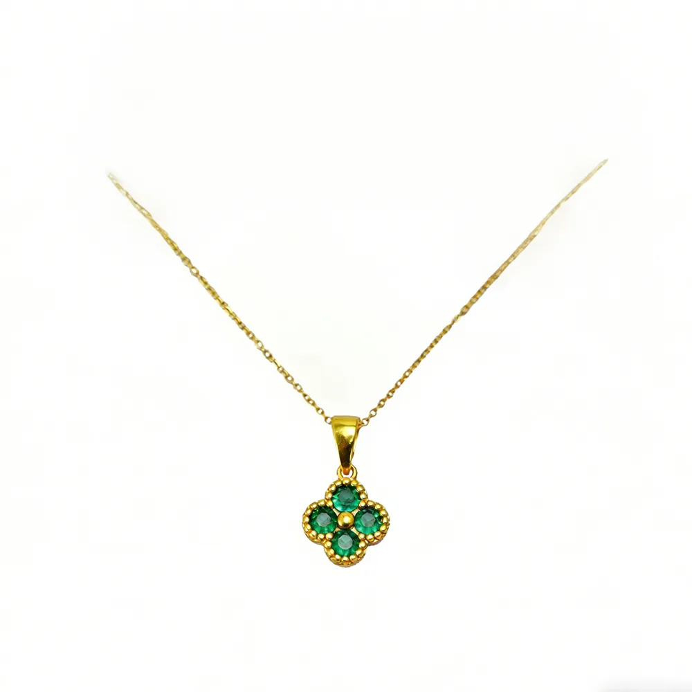 Green 4 Leaf Clover 24K Gold Necklace For 9