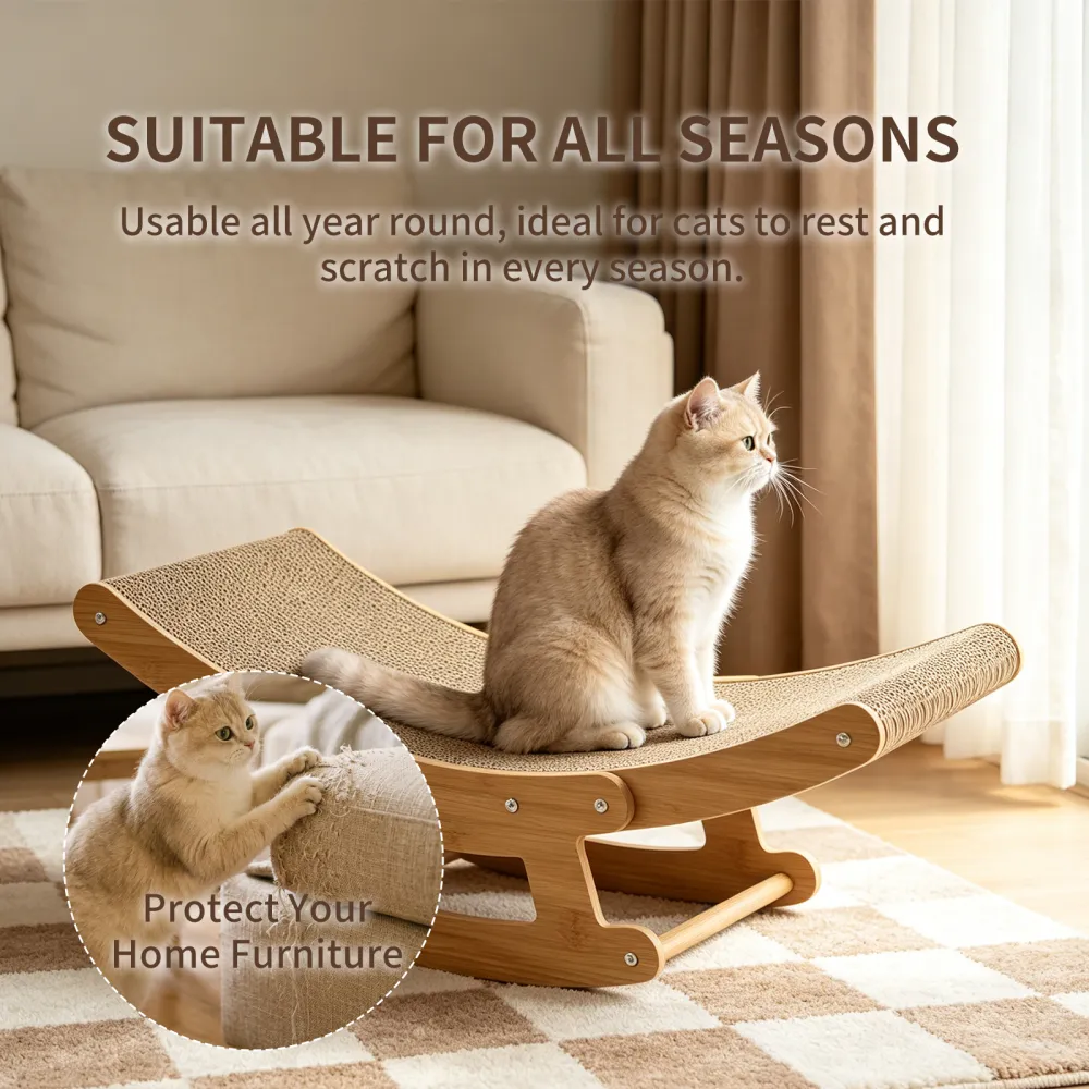 2-in-1 Cat Rocking Scratcher Chair Wooden 5