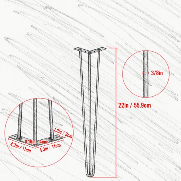 Set Of 4 Black Hairpin Table Legs