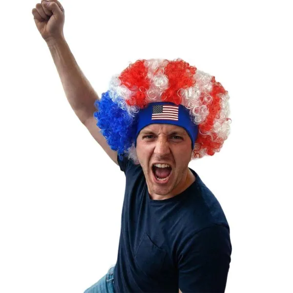 Red White Blue Fan Wig For World Cup