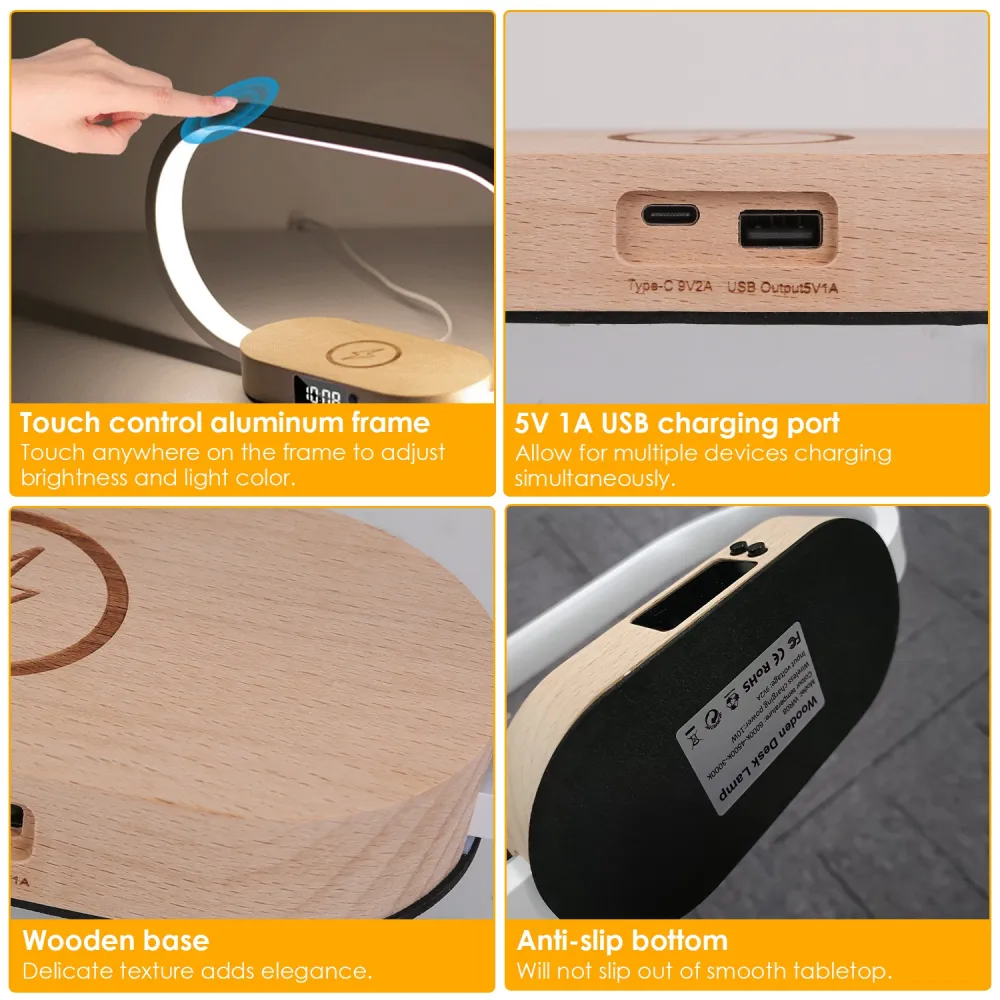 Bedside Lamp with Clock & Charger 8