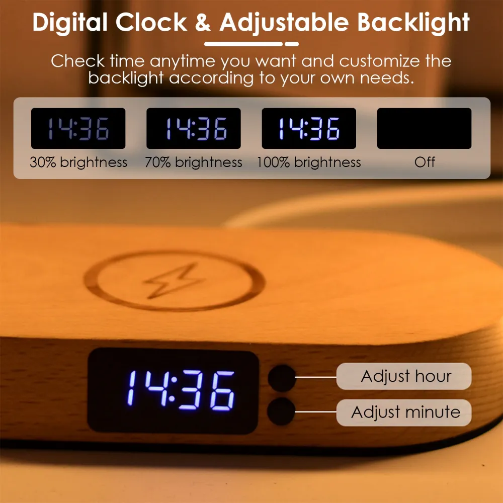 Bedside Lamp with Clock & Charger 6