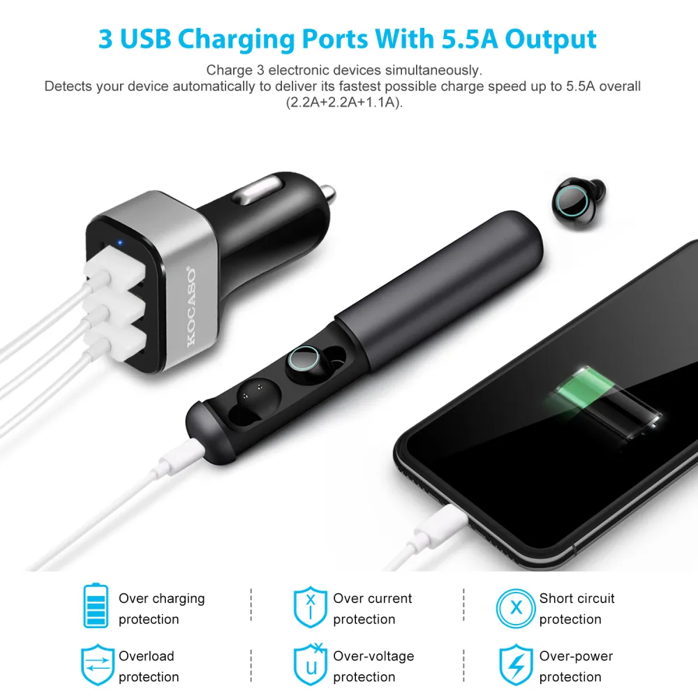 3Port USB Car Charger 30W 5.5A For IOS Phone 8