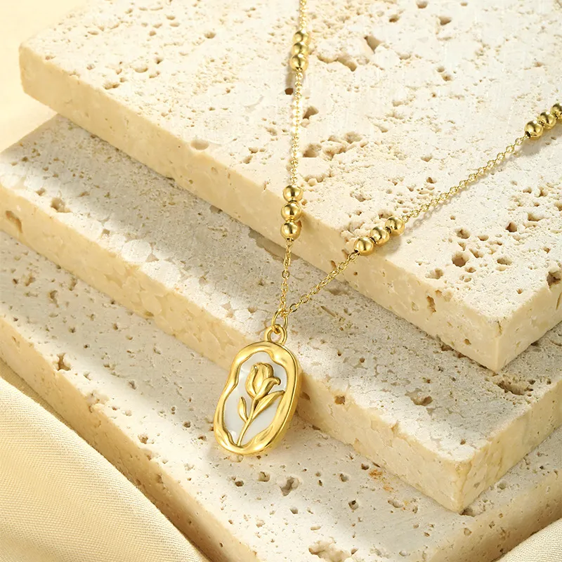 Simple Rose White Shell Pendant Necklace 12