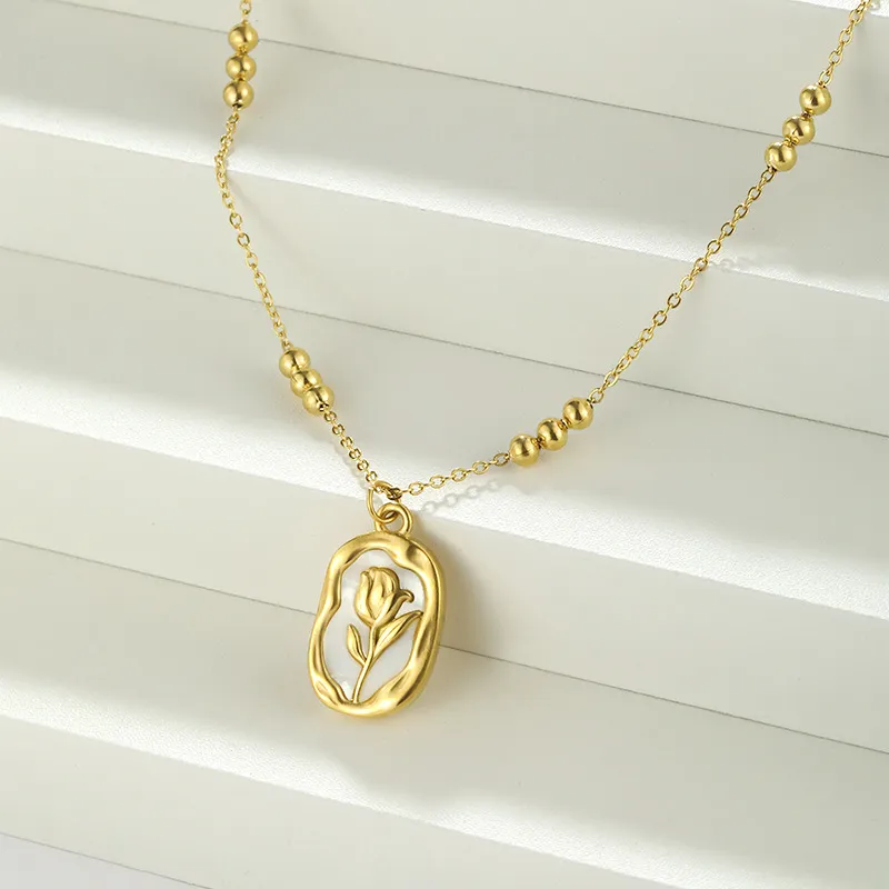 Simple Rose White Shell Pendant Necklace 11