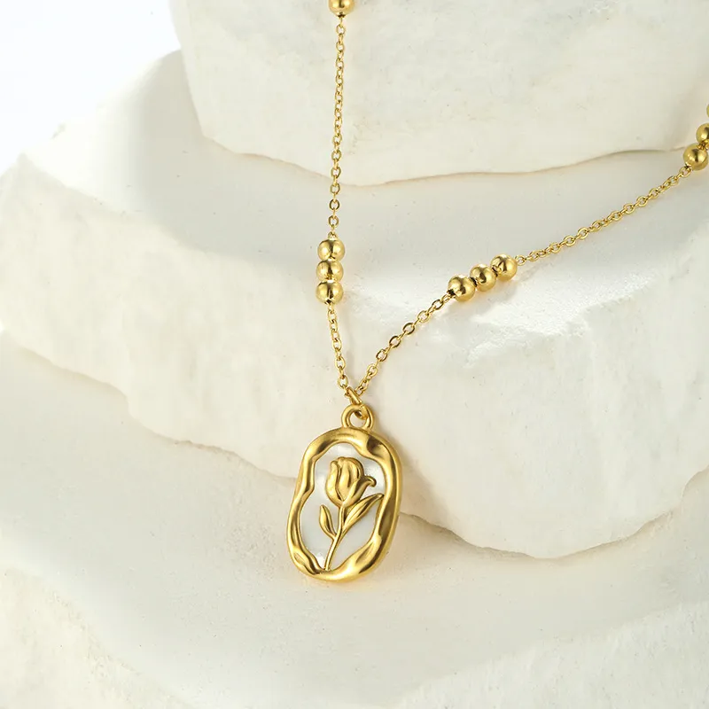 Simple Rose White Shell Pendant Necklace 19