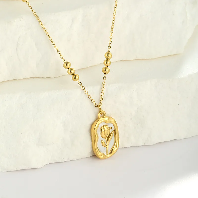 Simple Rose White Shell Pendant Necklace 13